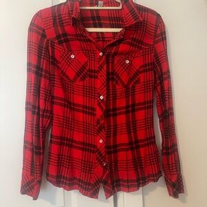 Guess brand size Small.  Red and Black Plaid Button-down Shirt